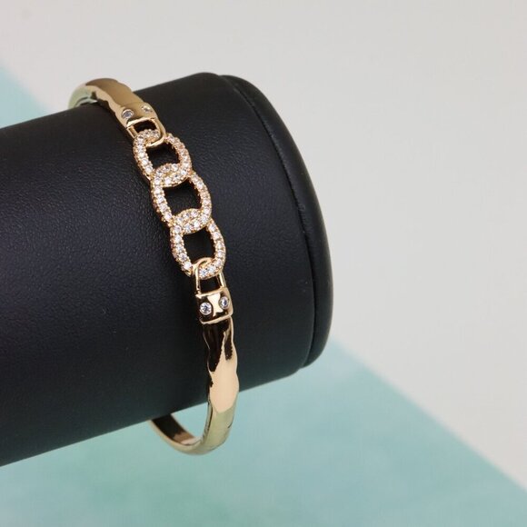 Elegant Rose Gold Chain Link Bangle with Sparkling Zircon Stones, XPBL0497 - Picture 6 of 12